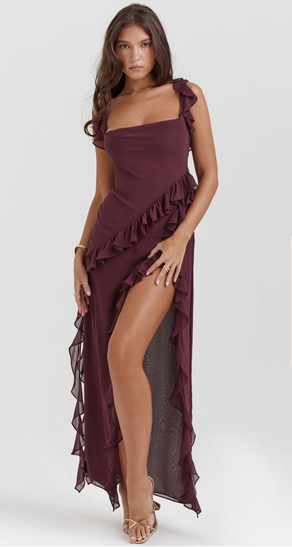 Ariela Ruffle Dress - Mulberry