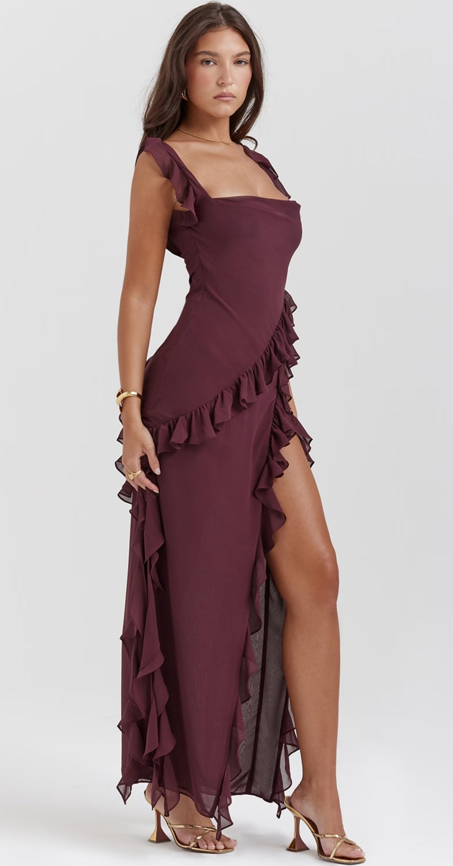 Ariela Ruffle Dress - Mulberry