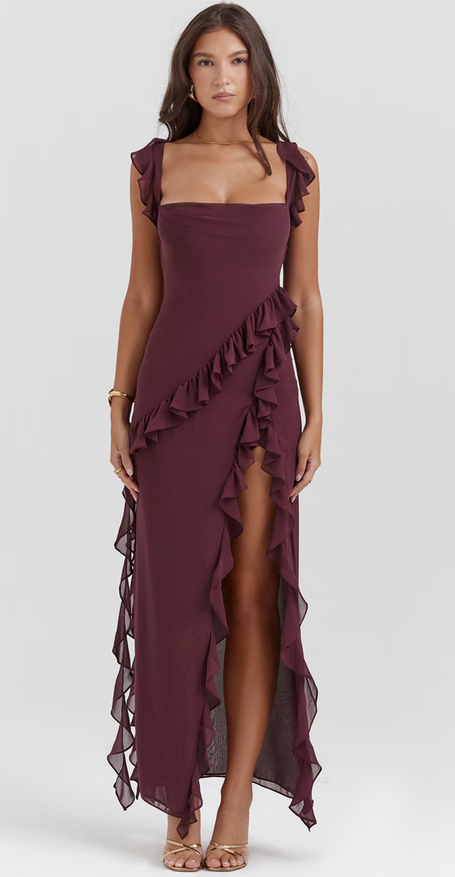 Ariela Ruffle Dress - Mulberry